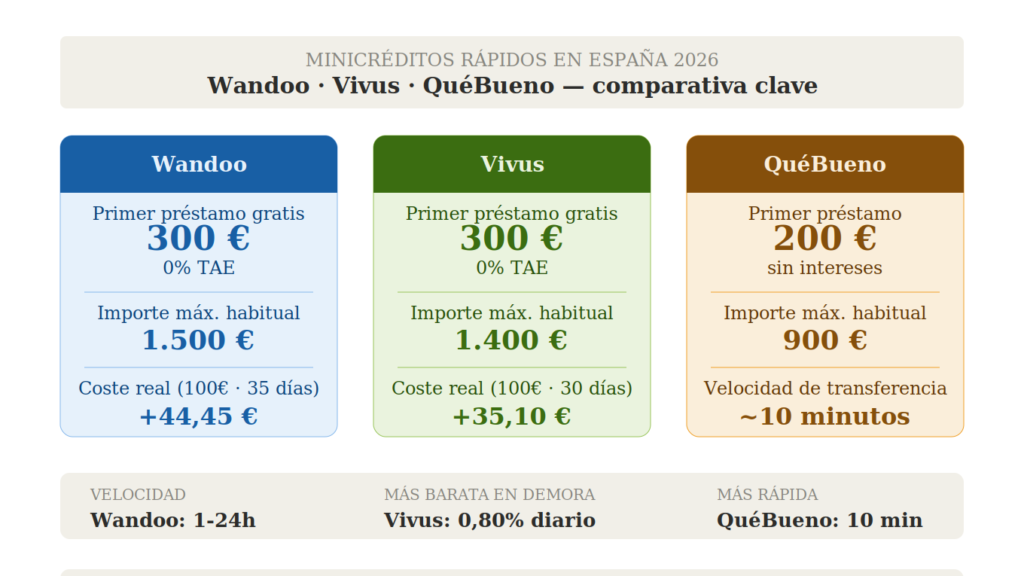 minicréditos rápidos en España 2026 comparativa Wandoo Vivus QuéBueno